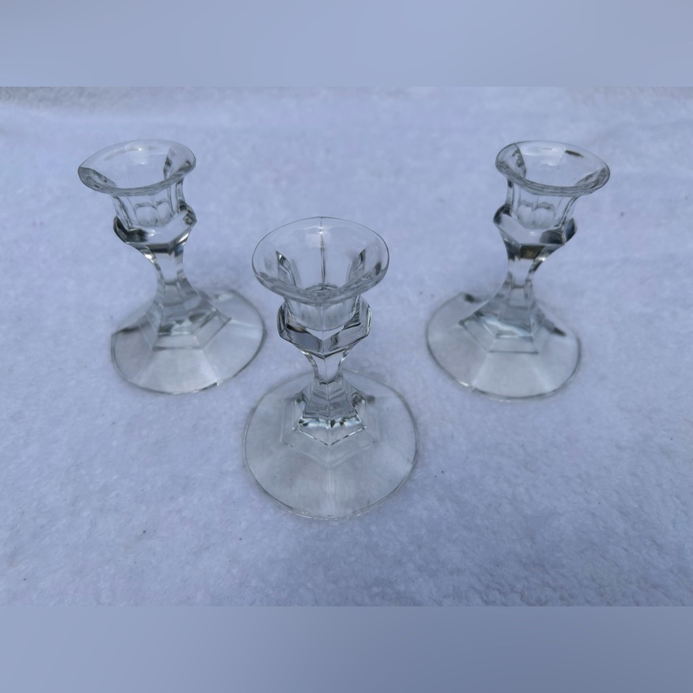 Set of 3 Clear Crystal Taper Candle Holders